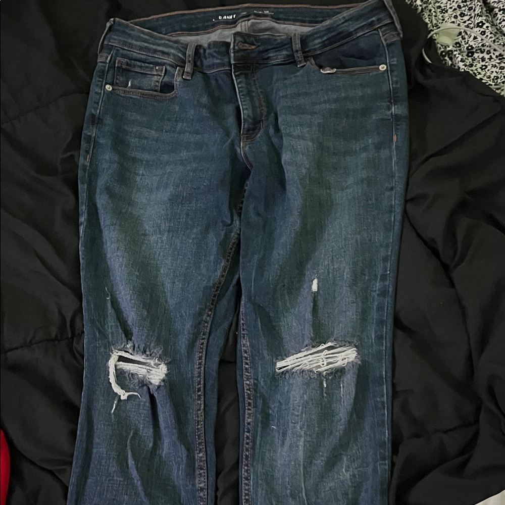 Old Navy Dark Blue Distressed Boyfriend Jeans